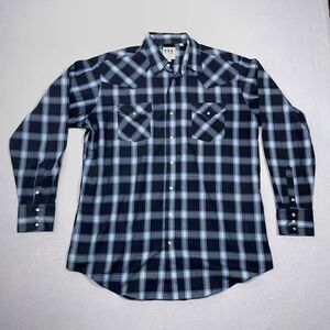 Ely Cattleman Shirt Men Size XLT Plaid Western Black Pearl Snap Cowboy